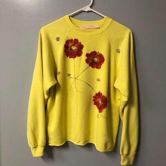 louise contie design hand painted newport beach california yellow crew neck - Picture 1 of 16